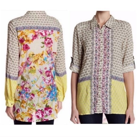 *** Aratta Silent Journey Boho Embroidered Print Top Size S (D) - Picture 1 of 15